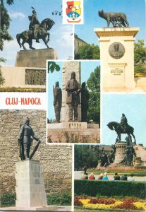 Postcard Romania Cluj-Napoca monuments statues multi view emblem crest