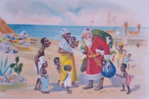 Santa Claus Visits African American Ship Antique Christmas Trade Card