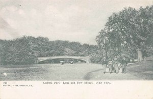 Central Park, Lake & Bridge, Manhattan, New York City, early postcard, unused