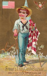 Boy American Flag Eagle Victorian Trade Card Troy NY