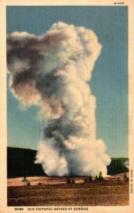 Yellowstone National Park Old Faithful Geyser At Sunrise 1937 Curteich