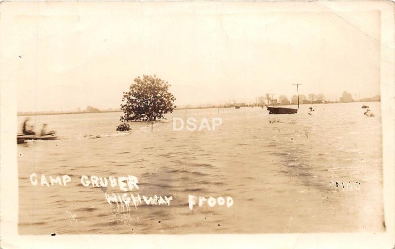 <A9> OKLAHOMA Ok RPPC Postcard c1940s CAMP GRUBER National Guard FLOOD Disaster