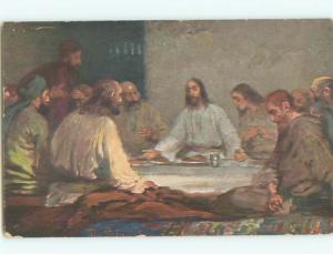 Unused Pre-Linen religious signed JESUS AT THE LAST SUPPER k6320