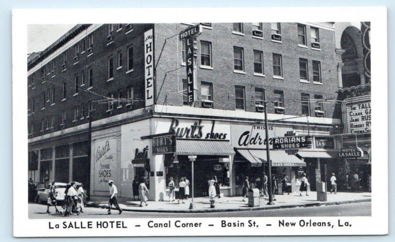 NEW ORLEANS, LA Louisiana ~ Roadside Street Scene LaSALLE HOTEL  c1930s Postcard