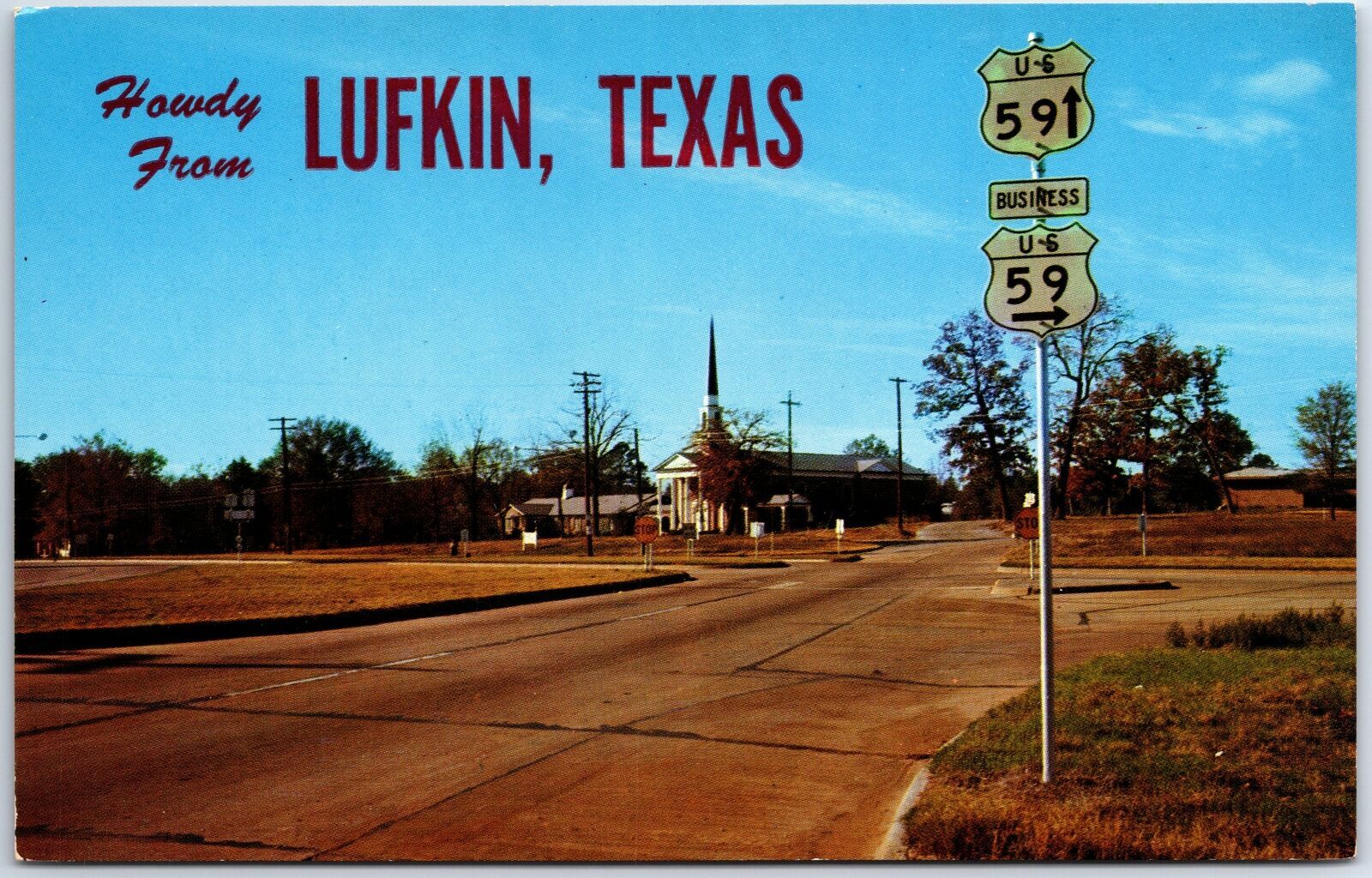 Vintage Postcard U.S. Highway 59 Entering Lufkin Texas 1960s 
