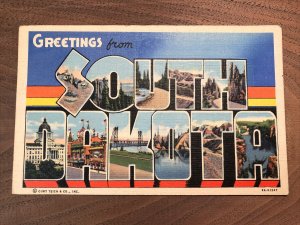 Vintage 40s GREETINGS from SOUTH DAKOTA Large Letters Postcard