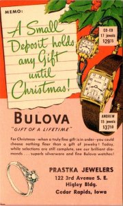 Cedar Rapids, IA Iowa PRASTKA JEWELERS Bulova Watch Advertising JEWELRY Postcard