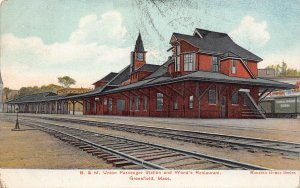J76/ Greenfield Massachusetts Postcard c1910 B&M Union Railroad Depot 300