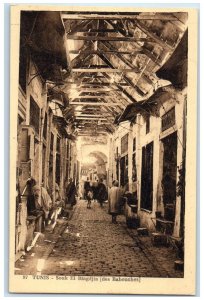 c1930's Souk El Bahdja (Of Babouches) Tunis Tunisia Vintage Unposted Postcard