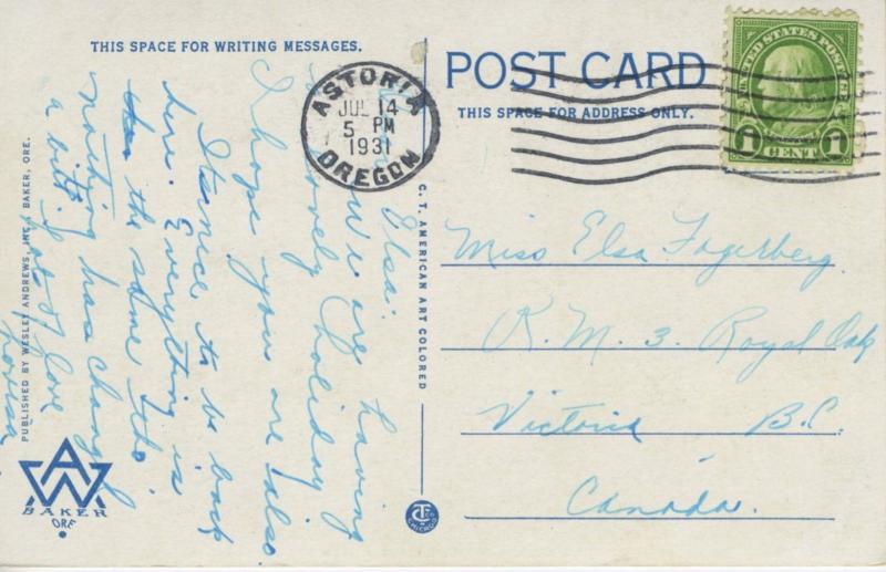 Astoria OR Commercial Street Oregon Trail c1931 Vintage Postcard D25 