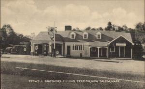 New Salem MA Stowell Bros Gas Station Old Postcard
