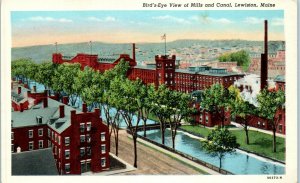 1940s Bird's Eye View of Mills and Canal Lewiston Maine Postcard