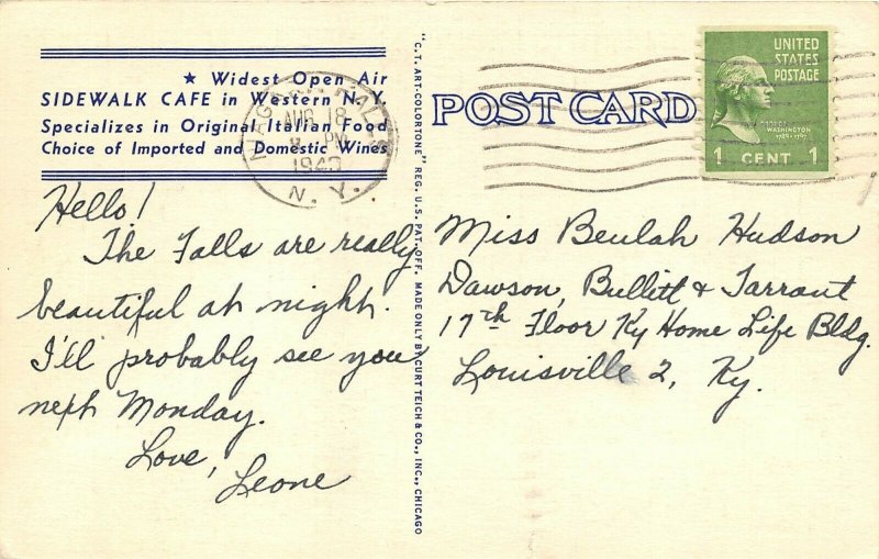 Niagara Falls New York 1940 Postcard Hotel Marconi Restaurant Sidewalk Cafe