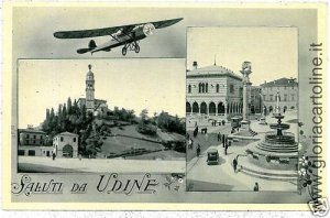 03768 VINTAGE POSTCARD: UDINE City - GREETINGS: WITH PLANE-