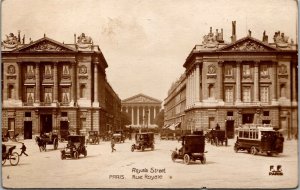 Vtg Paris France Rue Royale Street View Old Cars RPPC Real Photo Postcard