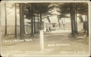Wakefield MA US Naval Rifle Range YMCA Writing Tent Real Photo Postcard