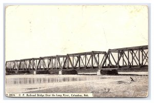 Postcard U. P. Railroad Bridge Over Loup River Columbus Neb. Nebraska c1912