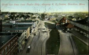Brockton MA Bird-eye View Street Scene c1910 Postcard