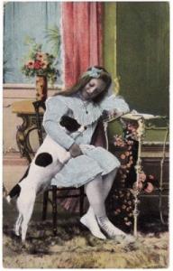 Post Card Cute Girl With Dog & Mirror