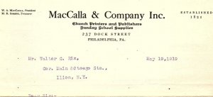 1919 MacCALLA & COMPANY CHURCH PRINTERS LETTER EXPLAINING WW1 WAR TAX   Z3527