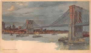 NEW YORK BROOKLYN BRIDGE AT NIGHT CHICAGO SUNDAY AMERICAN NEWSPAPER POSTCARD