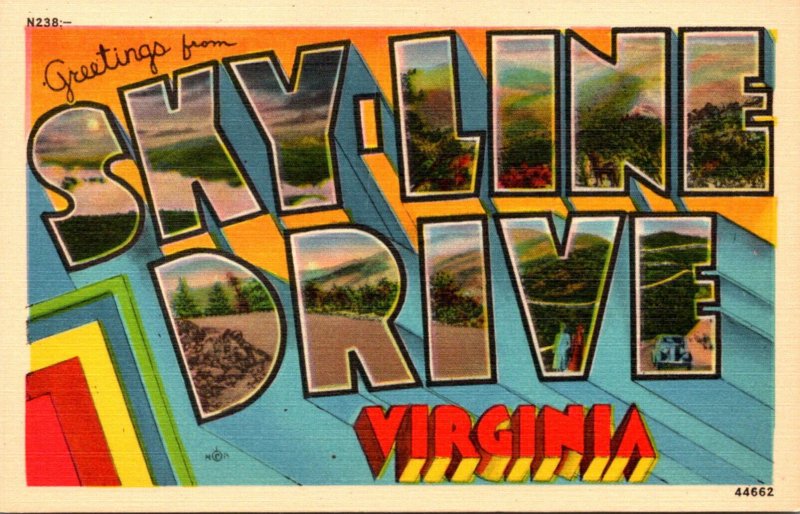 Virginia Greetings From Skyline Drive Large Letter Linen