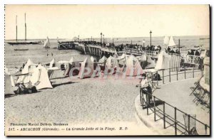 Old Postcard Arcachon Gironde Great Jetee and the Beach