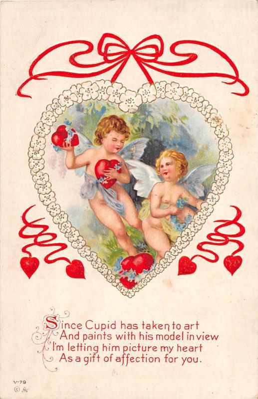 VALENTINE'S DAY Love Holiday Postcard c1910 V-79 Series Cupids Heart 470