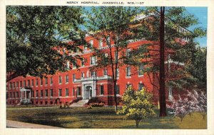 JANESVILLE, WI Wisconsin  MERCY HOSPITAL  Rock County  c1940's Linen Postcard