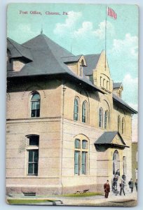 Chester Pennsylvania Postcard Post Office Building Exterior Flag 1911 Antique