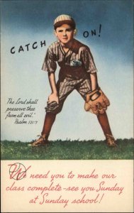 Sunday Rally School Little Boy Baseball Uniform Glove Postcard Psalm 121:7