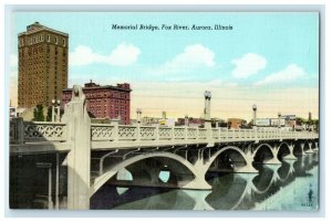 c1940's Memorial Bridge Fox River Aurora Illinois IL Unposted Vintage Postcard 