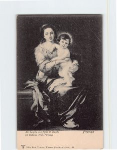 Postcard La Vergine con figlio By Murillo, R. Galleria Pitti, Florence, Italy