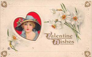 E22/ Valentine's Day Love Holiday Postcard c1910 Series 637E Woman Hat Flowers10