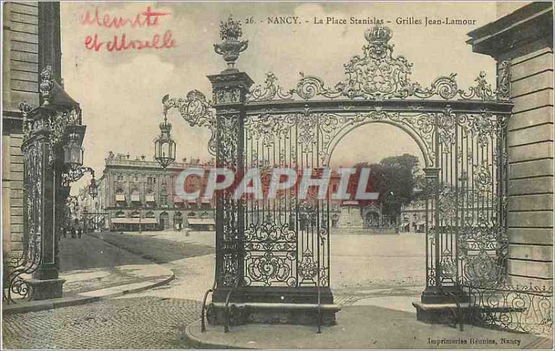 Old Postcard Nancy La Place Stanislas Grids Jean Lamour