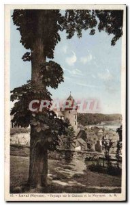 Old Postcard Laval Mayenne landscape on the Chateau and Mayenne