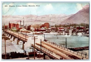 1910 Higgins Avenue Bridge Locomotive Train Missoula Montana MT Vintage Postcard