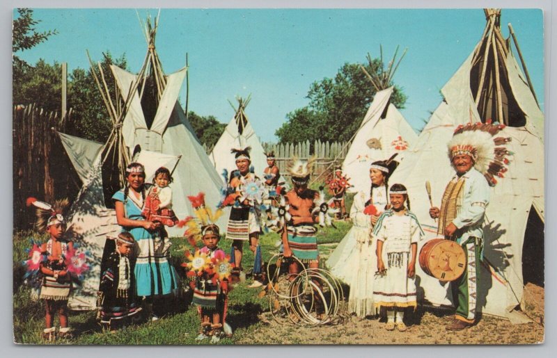 Native Americana Indian~Family In Indian Village~Vintage Postcard 