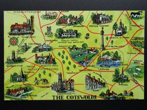 Map Postcard Gloucestershire THE COTSWOLDS c1960s/70s Postcard