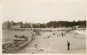 1940s RPPC Postcard Beach Goers at Playa Ramirez, Montivideo Uruguay unposted