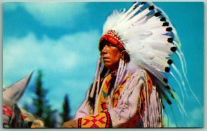 Cree Native American Chief Yellowface UNP Unused Chrome Postcard G12