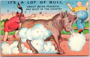 It’s A Lot Of Bull, Humorous Country Life Bull Chasing People Comic, Postcard