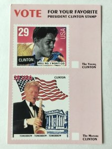 Vote for your favorite Bill Clinton stamp - satirical postcard