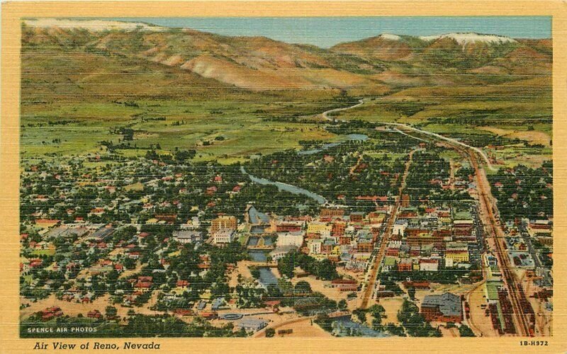 Airview Reno Nevada 1940s Postcard linen Teich 8379