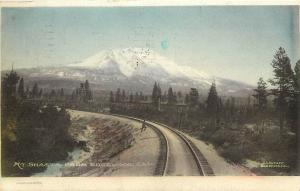 1907 Hand-Colored Postcard Mt. Shasta from Edgewood CA Signed G.A. Hutaff Posted