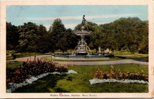 Postcard Nova Scotia Halifax Public Gardens Water Fountain & Statues 1940 K29