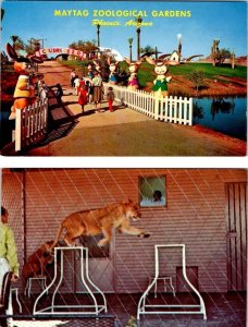 2~Postcards Phoenix, AZ Arizona  ZOO~PAPAGO PARK Childrens Area & Training Lions