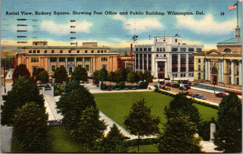 Vtg 1950s Aerial View Rodney Square Post Office Public Building DE Postcard