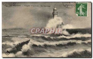 Old Postcard Treport Tempete d & # 39equinoxe A Lighthouse Lighthouse Rescue