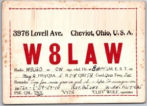 1934 Radio Card W8LAW Chevoit Ohio Amateuur radio Station Posted Postcard